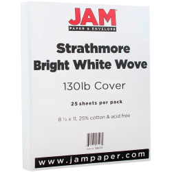 JAM Paper® Card Stock, Strathmore Bright White Wove, Letter (8.5&quot; x 11&quot;), 130 Lb, Pack Of 25