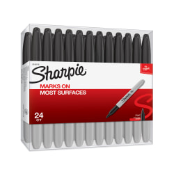 Sharpie® Permanent Markers, Fine Point, Black Ink, Pack Of 24