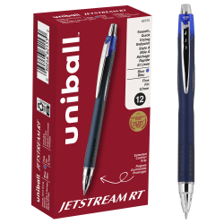 uniball® Jetstream&trade; RT Retractable Ballpoint Pens, Fine Point, 0.7 mm, Blue Barrel, Blue Ink, Pack Of 12