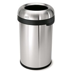 simplehuman Commercial Open Top Trash Can, Bullet Round, 21 Gallons, 30" x 17.8", Brushed Heavy-Gauge Stainless Steel