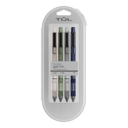TUL® GL Series Retractable Gel Pens, Medium Point, 0.7 mm, Assorted Gunmetal Barrel Colors, Black Ink, Pack Of 4 Pens