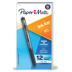 Paper Mate® InkJoy® Gel Pens, Fine Point, 0.5 mm, Black Barrel, Black Ink, Pack Of 12