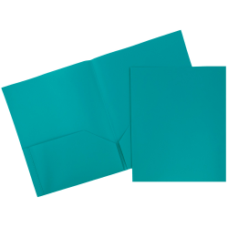 JAM Paper® Plastic 2-Pocket School POP Folders, 9 1/2&quot; x 11 1/2&quot;, Teal, Pack Of 6