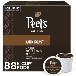 Peet's Coffee Major Dickason's Keurig Single Serve K-Cup Pods, Dark Roast, 22 Pods Per Pack, Case Of 4 Packs