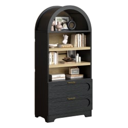 Bestier 71" Arched Wood Bookcase with 2 Storage Drawers and 3 Adjustable Shelves, Black