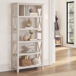 Bush Business Furniture Key West 66"H 5-Shelf Bookcase, Linen White Oak, Standard Delivery