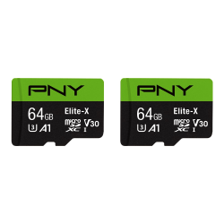 Photo 1 of PNY 64GB Elite-X UHS-I microSDXC Memory Card with SD Adapter (2-Pack)