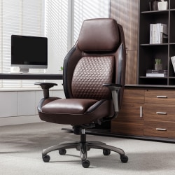 Shaquille O'Neal&trade; Zephyrus Ergonomic Bonded Leather High-Back Executive Office Chair, Walnut/Silver, BIFMA Compliant