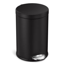 simplehuman Mini Round Step Trash Can, 1.2 Gallons, 12.1"H x 7.6"W x 10"D, Matte Black Steel