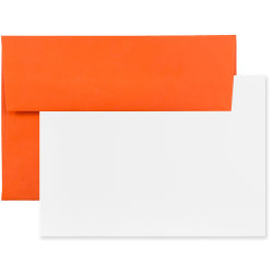 JAM Paper® Stationery Set, 5 1/4" x 7 1/4", 30% Recycled, Set Of 25 White Cards And 25 Orange Envelopes