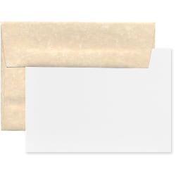 JAM Paper® Stationery Set, 5 1/4" x 7 1/4", 30% Recycled, Set Of 25 White Cards And 25 Natural Envelopes