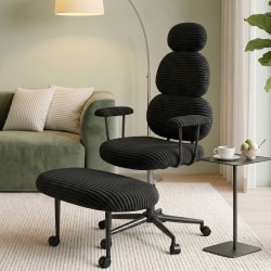 Pinmoco Cloud Stack Ergonomic Fabric Modern Big &amp; Tall Office Chair with Ottoman, Black