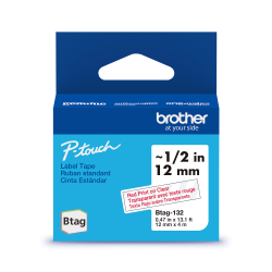 Brother P-touch Btag Label Tape, BTAG132, 0.47 in by 13.1 ft, Red on Clear