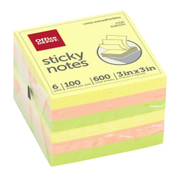 Office Depot Brand Sticky Notes 3 x 3 Assorted Neon Colors 100 Sheets