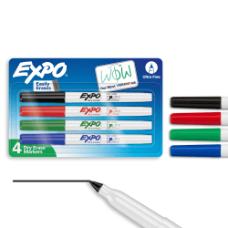 EXPO® Low-Odor Dry-Erase Markers, Ultra-Fine Point, Assorted Colors, Pack Of 4