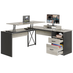 Bestier 56&quot;W Standing Desk With Drawers &amp; Monitor Stand, Light Retro Gray Oak