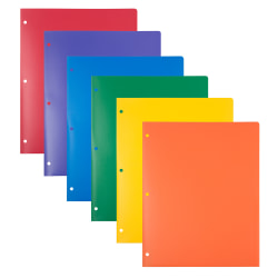 JAM Paper® Heavy-Duty 3-Hole Punched Plastic Presentation Folders, 9-1/2&quot; x 11-1/2&quot;, Assorted Primary, Pack Of 6 Folders