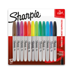 Sharpie® Permanent Fine-Point Markers, Assorted Colors, Pack Of 12 Markers