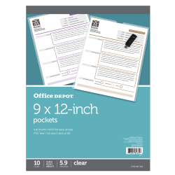 Office Depot Brand Clear Pockets 9 X 12 Clear Non Glare Pack Of 10 Office Depot