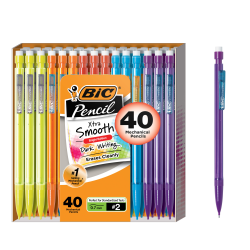 BIC Xtra Smooth Mechanical Pencils, Bright Edition, No. 2, Medium Point, 0.7 mm, Assorted Bright Barrels, Pack Of 40 Pencils