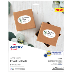 Avery® Printable Blank ID Labels, 22564, Oval, 1.5" x 2.5", White, Pack Of 450 Labels