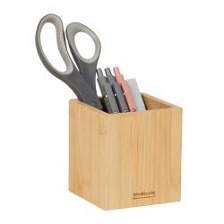 Mind Reader Pen Cup, Desktop Organization, Bamboo, 3-1/2"L x 3-1/2"W x 3-22/25"H, Brown