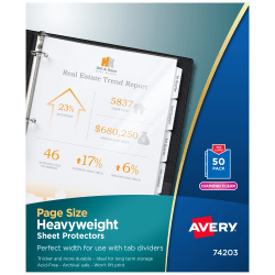 Avery Page Size Sheet Protectors For 3 Hole Punched Sheets Heavyweight Clear Box Of 50 Office Depot