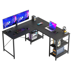 Bestier L-Shaped Corner Computer Desk With Storage Shelf, And Cord Management, 60&quot;W, Black Carbon Fiber