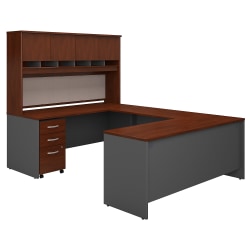 Bush Business Furniture 72&quot;W U-Shaped Corner Desk With Hutch And Storage, Hansen Cherry/Graphite Gray, Standard Delivery