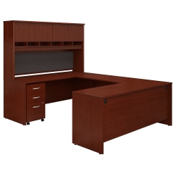 Bush Business Furniture 72&quot;W U-Shaped Corner Desk With Hutch And Storage, Mahogany, Standard Delivery