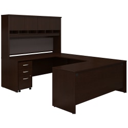 Bush Business Furniture 72&quot;W U-Shaped Corner Desk With Hutch And Storage, Mocha Cherry, Standard Delivery