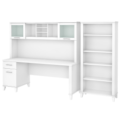 Bush Business Furniture Somerset 72&quot;W Office Computer Desk With Hutch And 5-Shelf Bookcase, White, Standard Delivery
