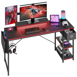 Bestier 62&quot;W Reversible Computer Desk With Storage Drawer And LED Monitor Stand, Black
