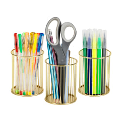Mind Reader Pen And Accessories Holders, 4"H x 3"W x 3"D, Gold, Set Of 3 Holders