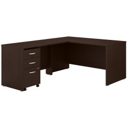 Bush Business Furniture 60&quot;W L-Shaped Corner Desk With 3-Drawer Mobile File Cabinet, Mocha Cherry, Standard Delivery