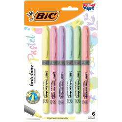 BIC Brite Liner Grip Highlighters, Chisel Tip, Assorted Barrel, Assorted Pastel Ink, Pack Of 6 Highlighters