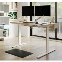 Realspace® Koru Electric 59&quot;W L-Shaped Height-Adjustable Standing Desk with Integrated Power &amp; Charging, Natural Oak