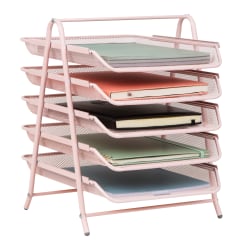 Mind Reader 5-Tier Paper Tray Desktop Organizer Metal Mesh, 15"H x 14"W x 11-3/4" L, Pink
