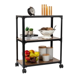 Mind Reader Multipurpose Rolling Cart with 3 Tiers, Mobile Office Storage Organizer, Metal, MDF, 29-1/2" H x 12" W x 23" L, Brown