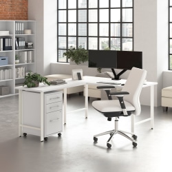 Bush Business Furniture Hustle 60"W L-Shaped Corner Computer Desk with 3 Drawer Mobile File Cabinet, White, Standard Delivery Service