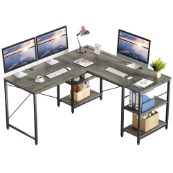 Bestier L-Shaped Corner Computer Desk With Storage Shelf, And Cable Management, 60&quot;W, Dark Retro Gray Oak