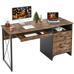Bestier 56&quot;W Office Desk With Drawers &amp; Tray, Rustic Brown
