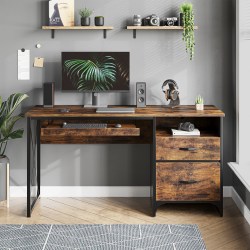 Bestier 56&quot;W Office Desk With Drawers &amp; Tray, Rustic Brown