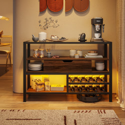 Bestier Glass 14&quot;W Sideboard With Wine Rack, Drawer And LED Light, Walnut