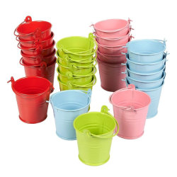 24-Pack Small Metal Buckets 2-Inch Silver Mini Pails with Handles for Parties 