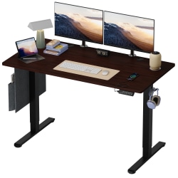 Bestier Electric Adjustable-Height Standing Desk With 3 Height-Memory Presets &amp; USB Port, 56&quot;W, Walnut