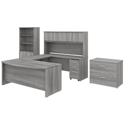 Bush Business Furniture Studio C 72&quot;W x 36&quot;D U-Shaped Desk With Hutch, Bookcase And File Cabinets, Platinum Gray, Standard Delivery