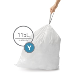 simplehuman Code Y Custom-Fit Liners, 30 Gallons, White, 0.3 mil, Pack Of 200