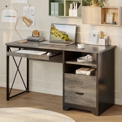Bestier 48" Reversible Office Writing Computer Desk With File Drawer And Pull-Out Shelf, Gray