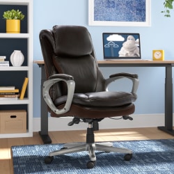 Serta® Smart Layers&trade; Arlington AIR&trade; Ergonomic Bonded Leather High-Back Executive Chair, Brown/Silver